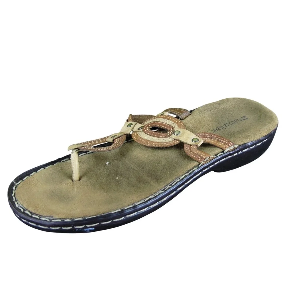 Naturalizer Women's‎ Sandals Brown Leather Wedge Non-Adjustable Straps 9.5 M